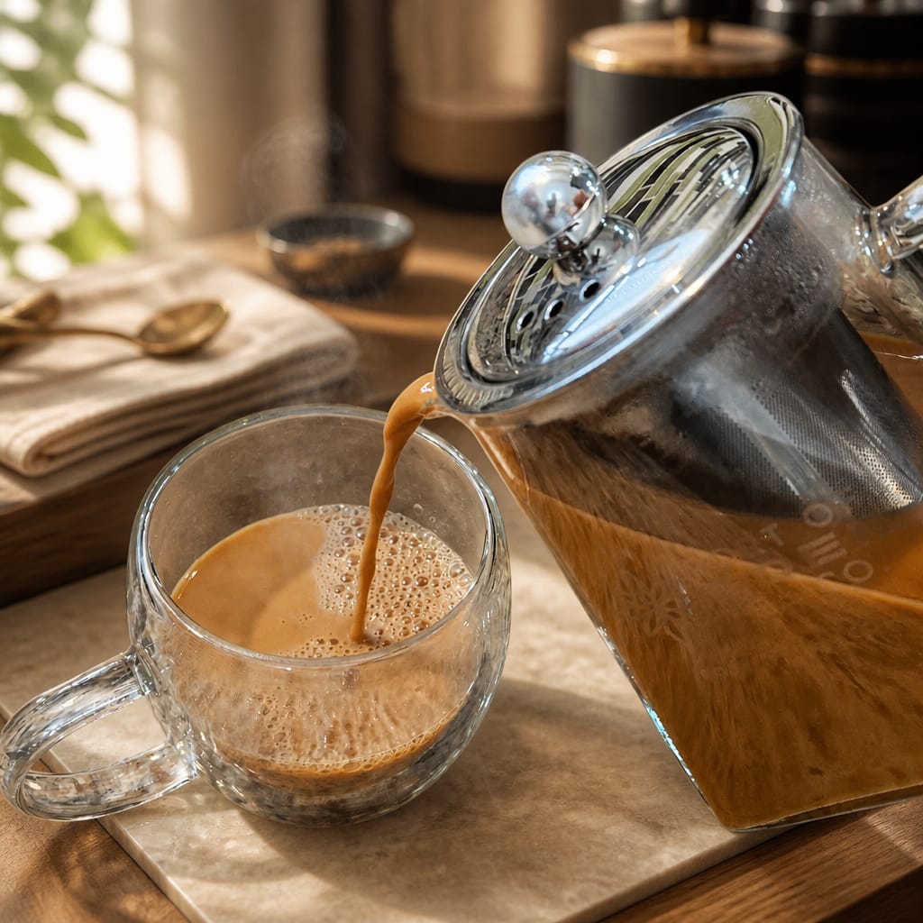 Glass teapot with double wall tea cups