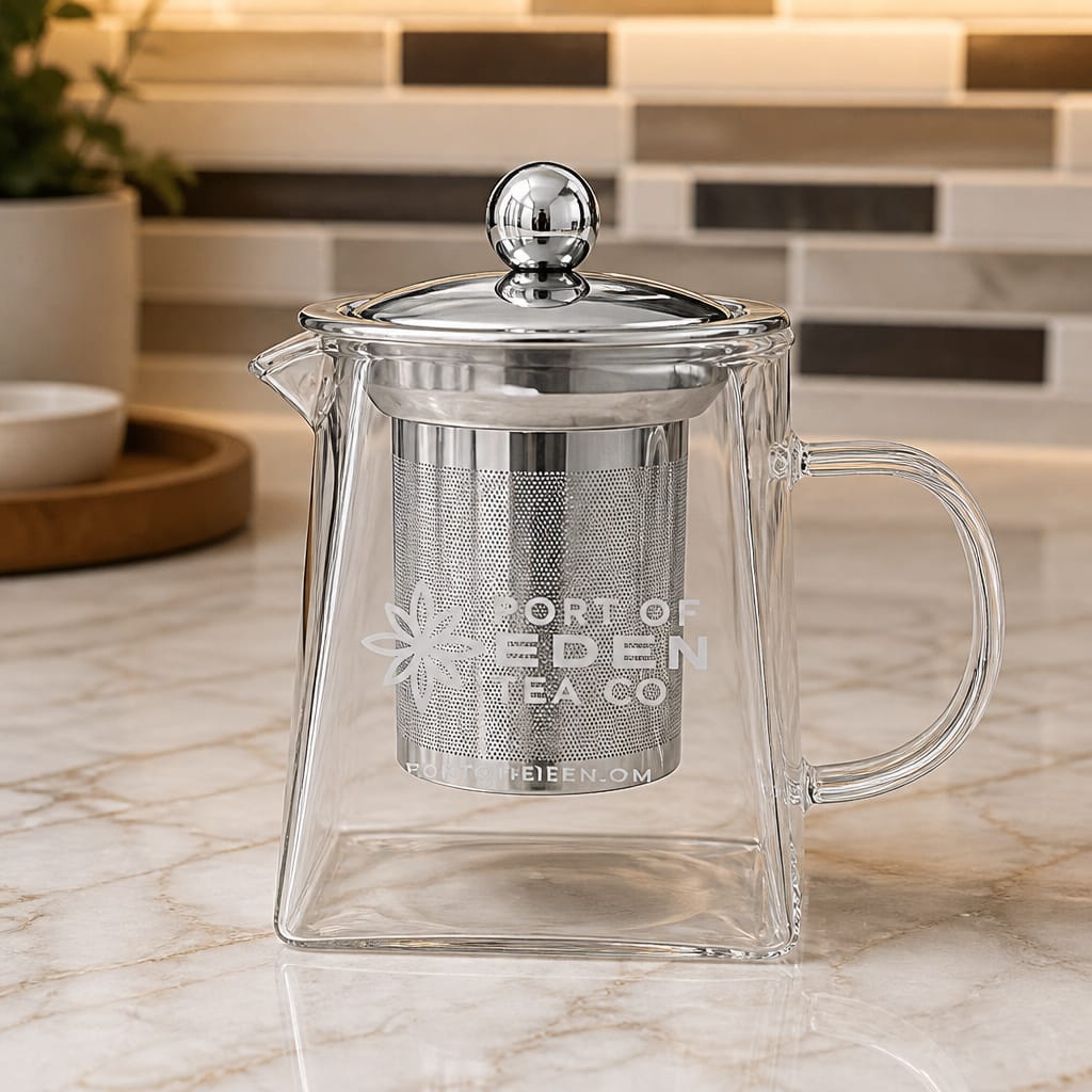 Glass teapot with double wall tea cups